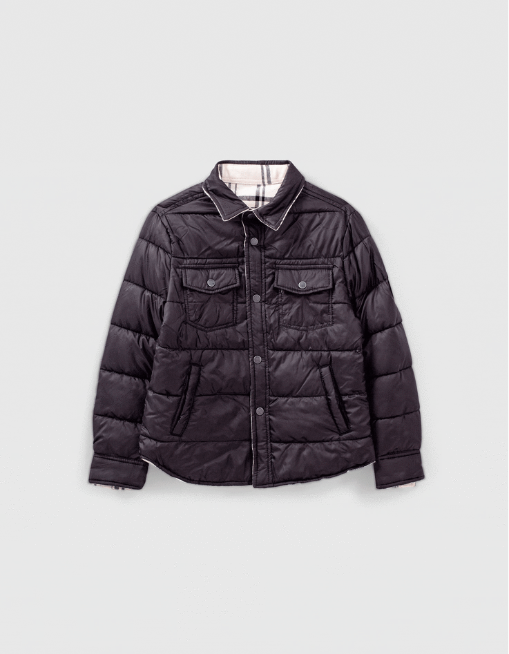 Jungenwendesteppjacke, Karos und Schwarz -1 Jungenwendesteppjacke, Karos und Schwarz -1