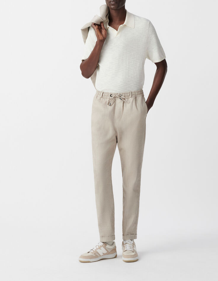 Men&rsquo;s beige linen blend suit joggers-1