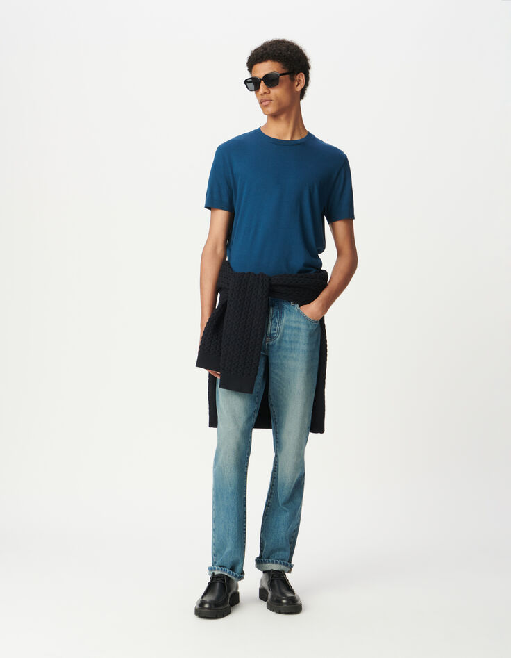 Men’s blue cotton modal short-sleeved T-shirt-1