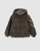 Wendbare Herren-Daunenjacke khaki Nylon gesteppt Sherpa-5