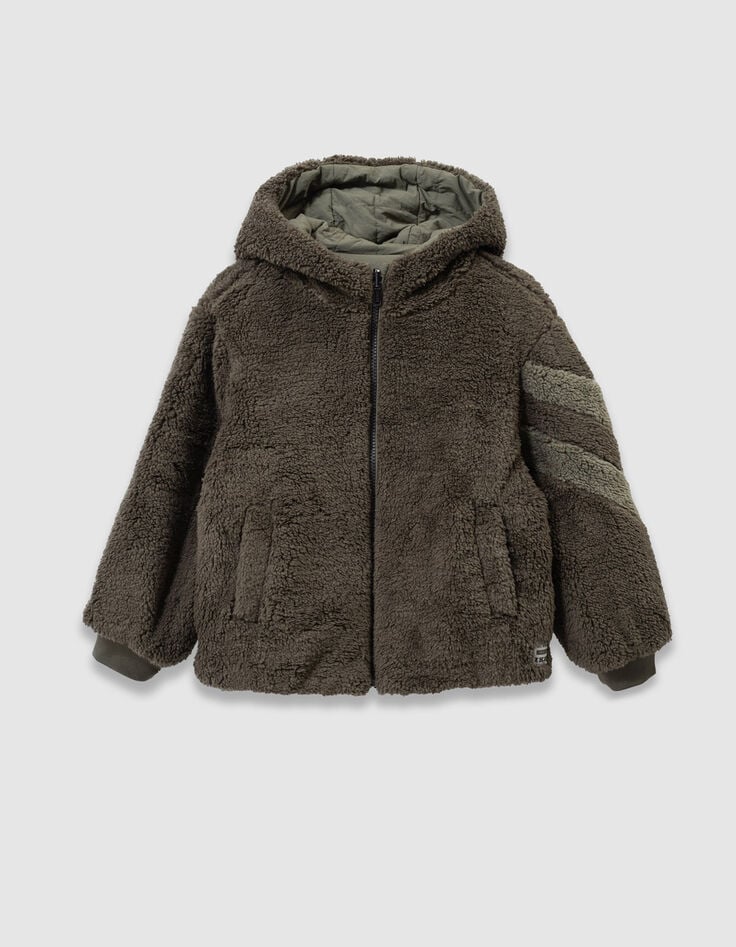 Wendbare Herren-Daunenjacke khaki Nylon gesteppt Sherpa-5