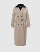 Women's long beige trench coat with removable trim-9