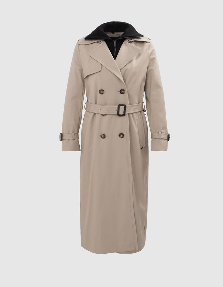 Women's long beige trench coat with removable trim-9
