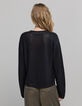 Women's black openwork knit sweater-3