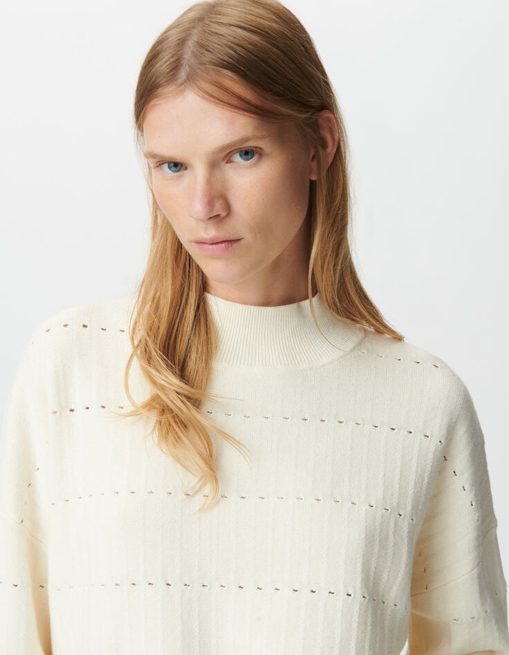 Weißer Damen-Pullover mit Lochmuster-5 Weißer Damen-Pullover mit Lochmuster-5