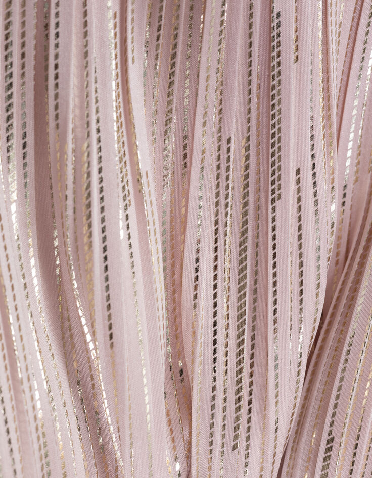 Robe plissée rose rayures dorée col contrasté fille-9