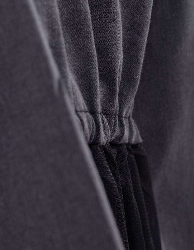 Robe grise bi-matière jupon tulle fille-8 Robe grise bi-matière jupon tulle fille-8