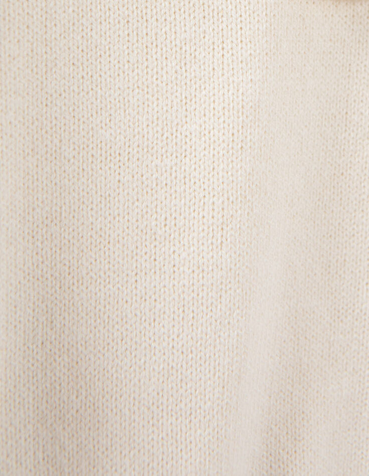 Pull écru tricot volants sans manches fille-6