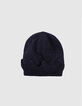 Bonnet navy foncé tricot à revers esprit couronne fille-3