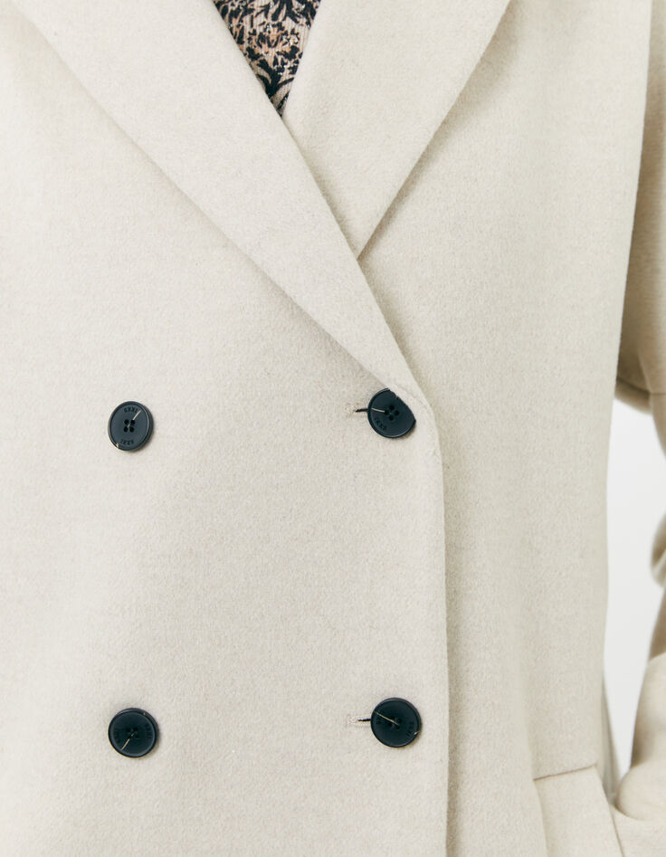 Manteau long blanc en drap de laine recyclé mélangé femme-4