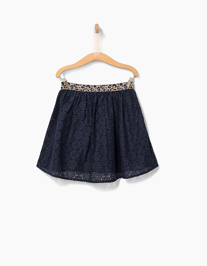 Girls' navy lace skirt with leopard-print belt