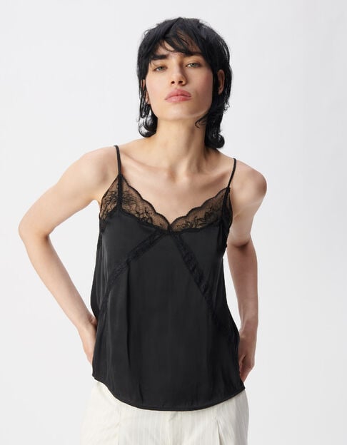 Top caraco fines bretelles noir dentelle Femme - IKKS