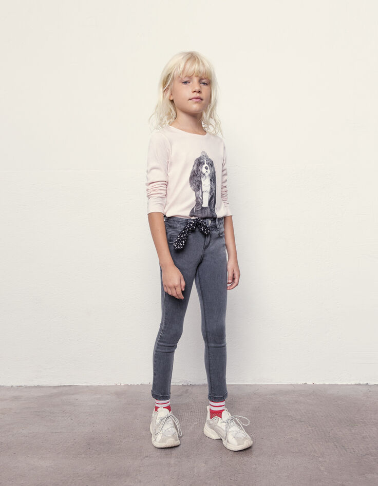 Light Grey Skinny-M&auml;dchenjeans mit Schr&auml;gband seitlich  -2