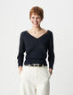 Schicker navyfarbener durchbrochener Lurex-Pullover für Damen-2