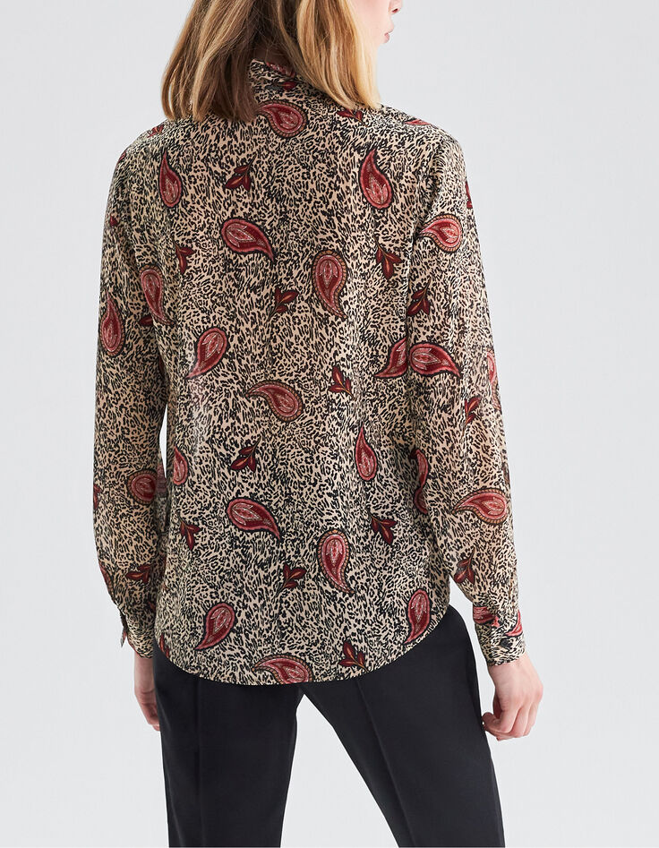 Women’s ecru recycled paisley leopard print shirt-3