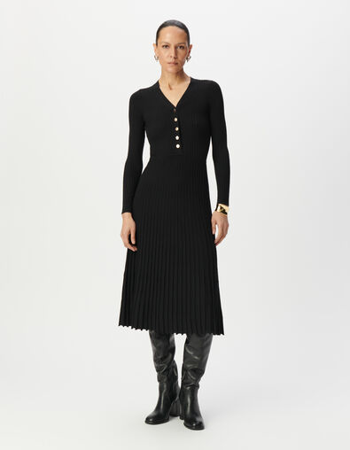Robe longue noire tricot effet plissé Femme - IKKS
