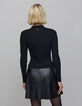 Schwarze gerippte Strickjacke mit Knopfleiste f&uuml;r Damen-4