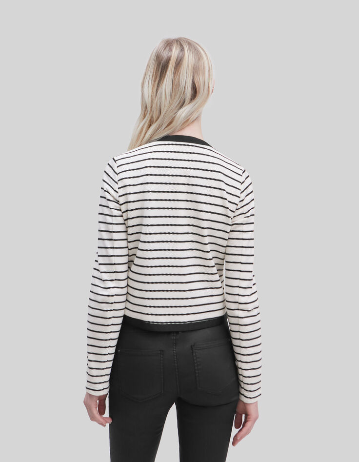Chaqueta cruda punto piqué rayas negras Mujer-3 Chaqueta cruda punto piqué rayas negras Mujer-3