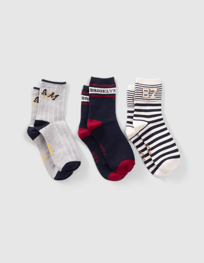 Boys’ navy/white/grey socks-3