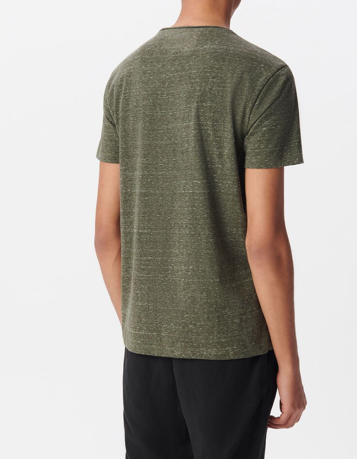 Herren-T-Shirt, khaki, faux-uni, Rollkragen-3