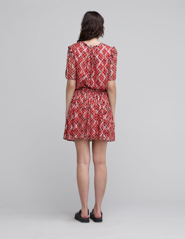 Jupe courte rouge imprim&eacute; Trellis femme-2