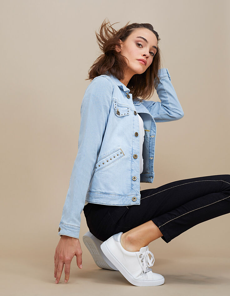 I.Code bleach denim studded jacket-1
