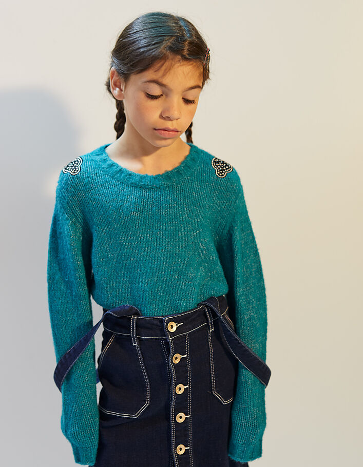 Jersey azul pato tricot parches bordados hombros niña  - IKKS