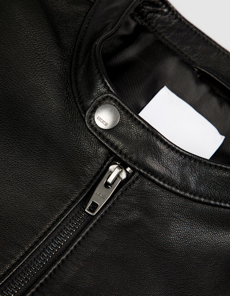 Men's Black Zipper Leather Jacket-9