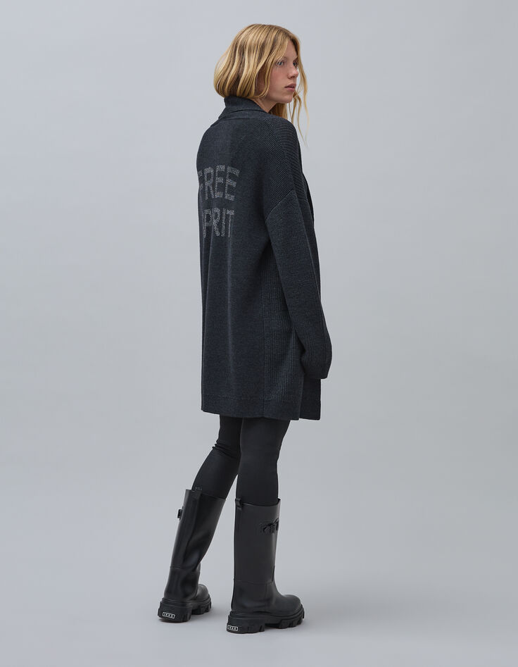 Intarsia gebreid antraciet vest voor dames-4 Intarsia gebreid antraciet vest voor dames-4