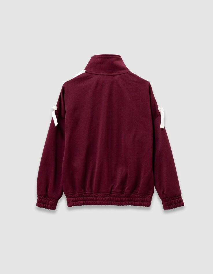 Cardigan zippé bordeaux noeuds écrus fille-6