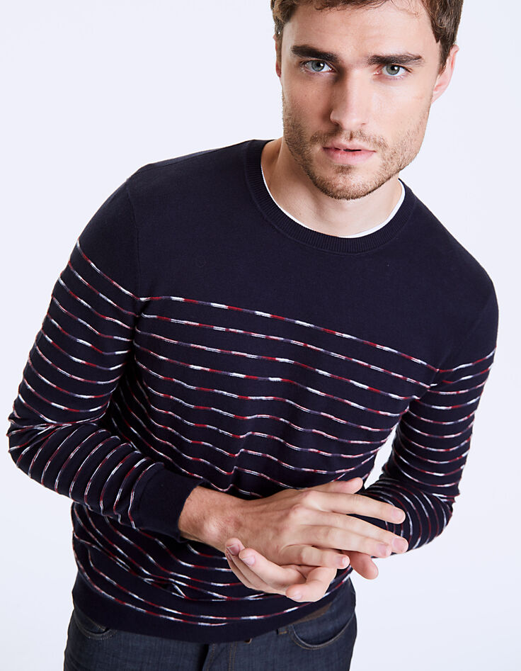 Men's dark blue striped sailor sweater-1