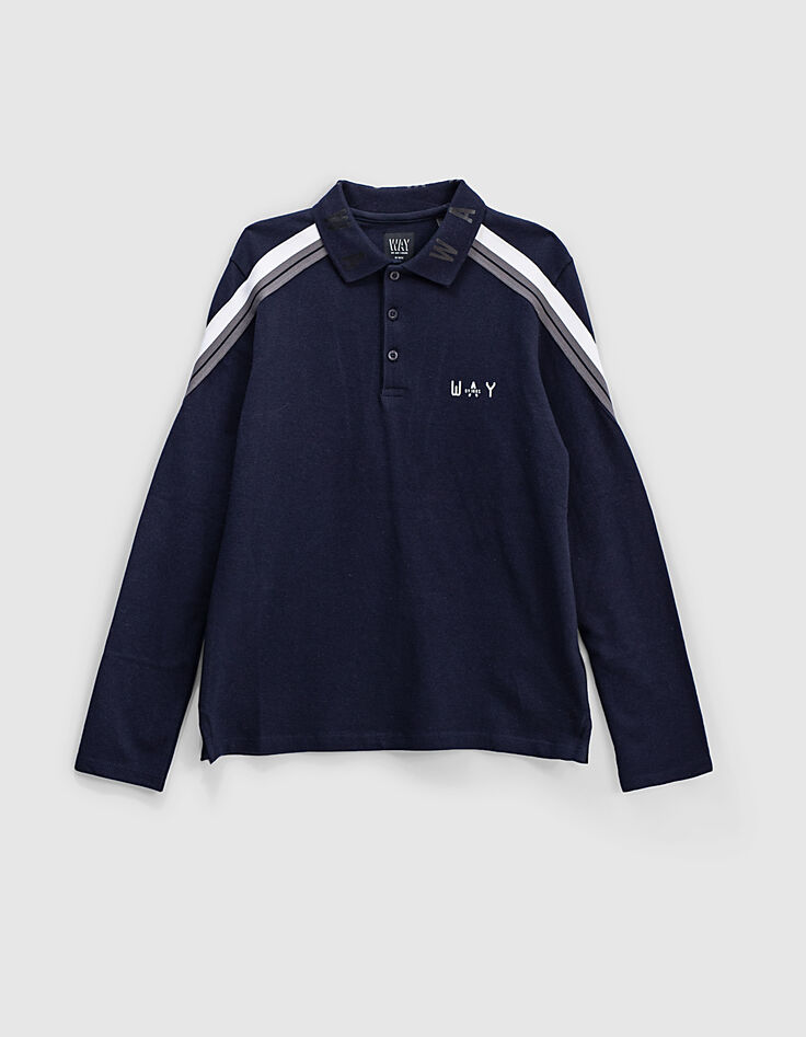 Polo navy con bandas de rayas en las mangas ni&ntilde;o -1