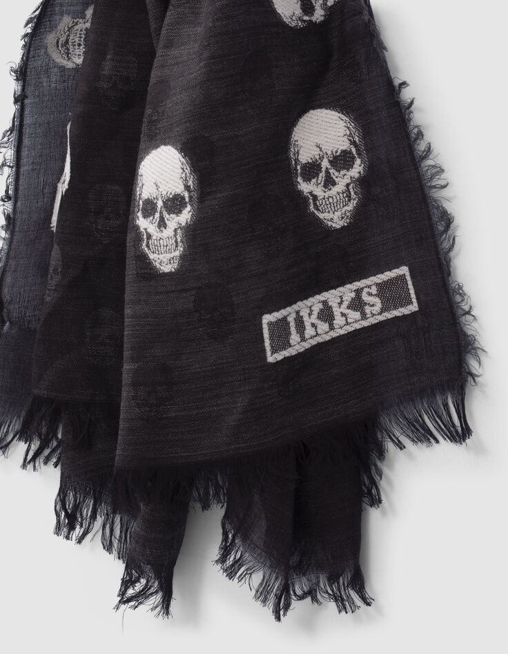 Fular gris jacquard calaveras mujer-4
