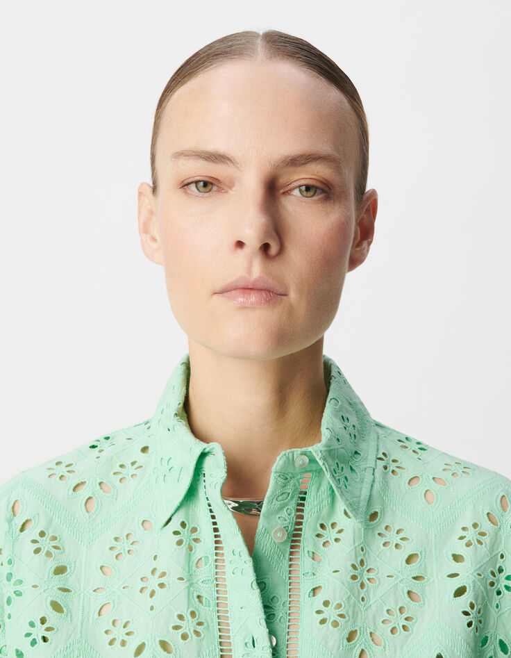 Camisa verde algodón bordado inglés-4 Camisa verde algodón bordado inglés-4