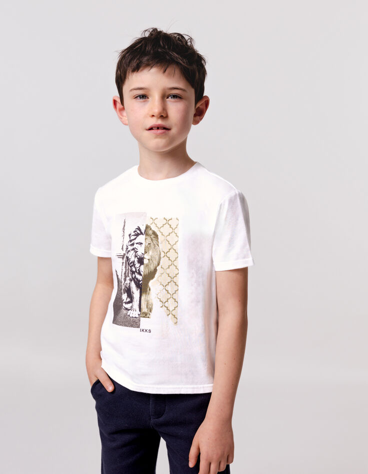 T-shirt blanc visuel lion garçon-1