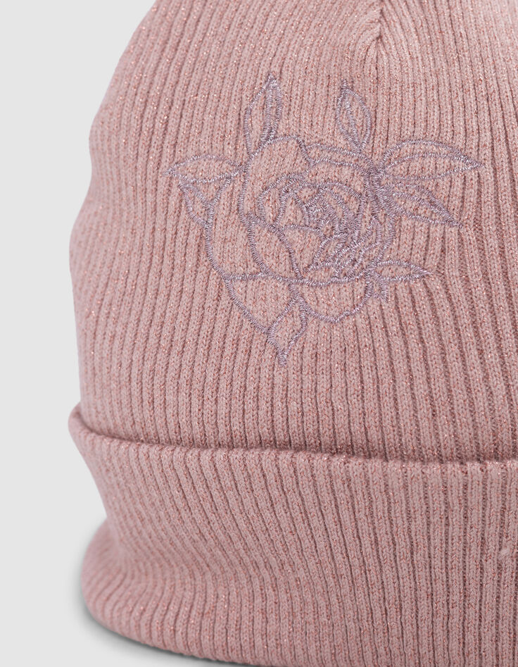 Girl's recycled pink sequined knit hat-2