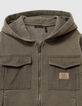 Cardigan à capuche zippé kaki poches bi-matières garçon-6 Cardigan à capuche zippé kaki poches bi-matières garçon-6