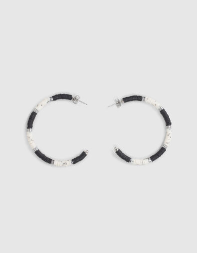 Women’s silver-tone, white, black hoop earrings - IKKS