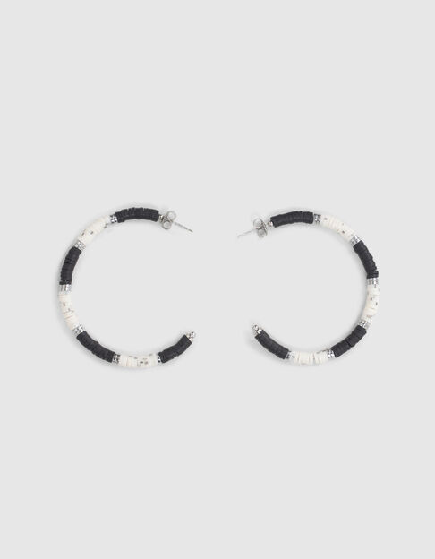 Women’s silver-tone, white, black hoop earrings