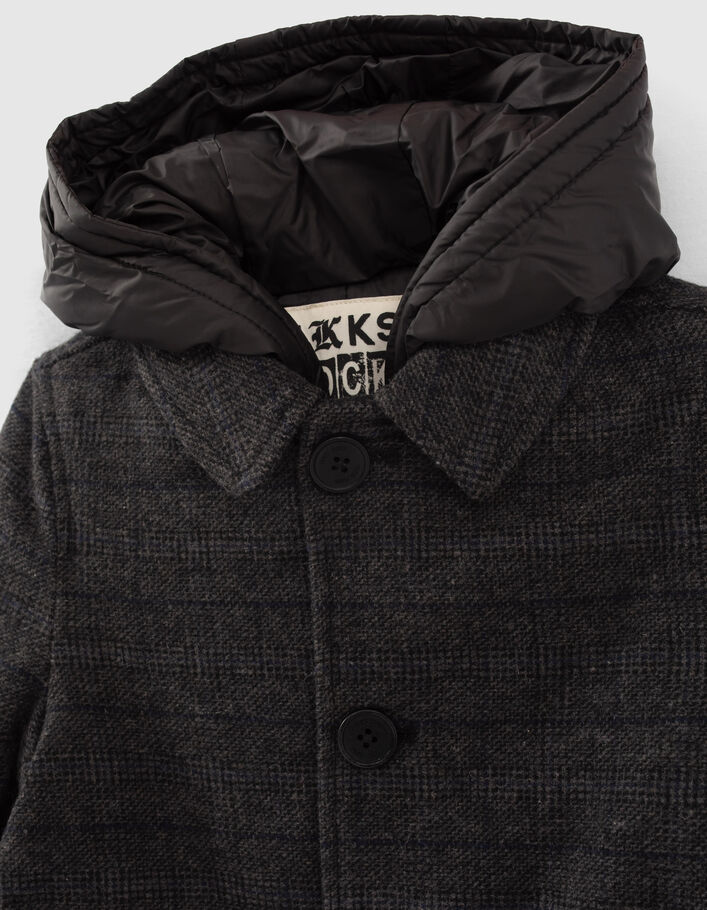 Manteau gris chiné carreaux parmenture nylon garçon  - IKKS