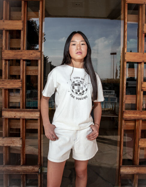 T-shirt blanc coton bio boule à facettes fille - IKKS