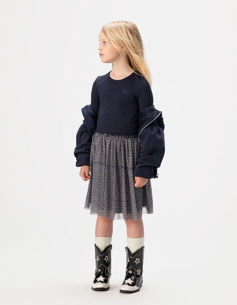 Girls’ navy and leopard-bow tulle mixed-fabric dress - IKKS