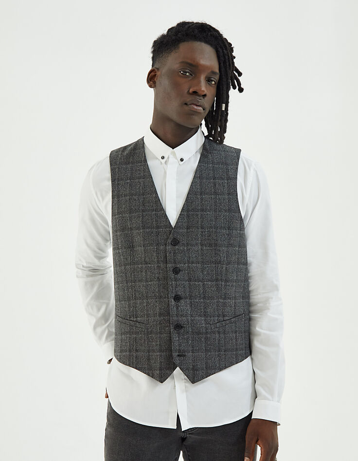 Men’s charcoal grey Prince of Wales check waistcoat-1