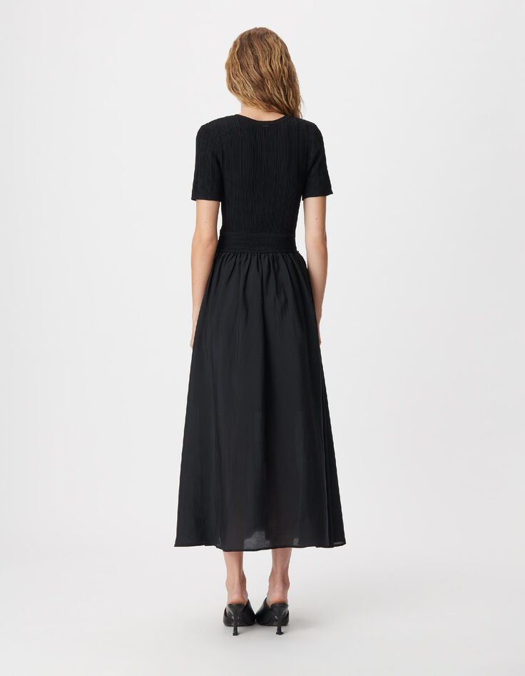 Women's black bi-material maxi dress-3