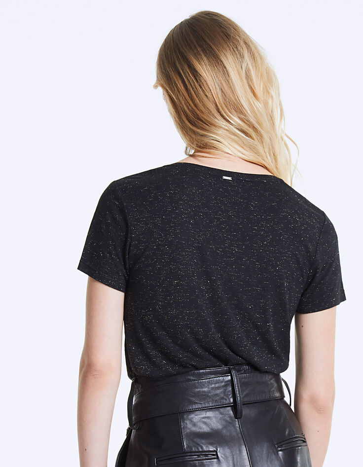 Women's black V-neck T-shirt, bead embroidery-3