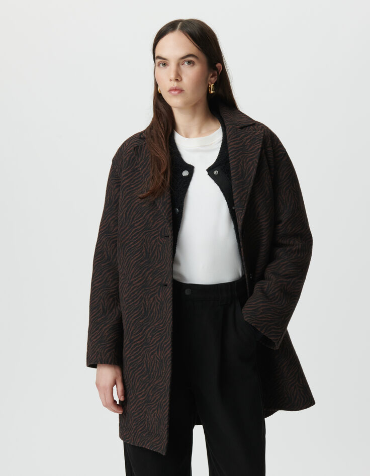 Manteau oversize marron motif zèbre Femme-3