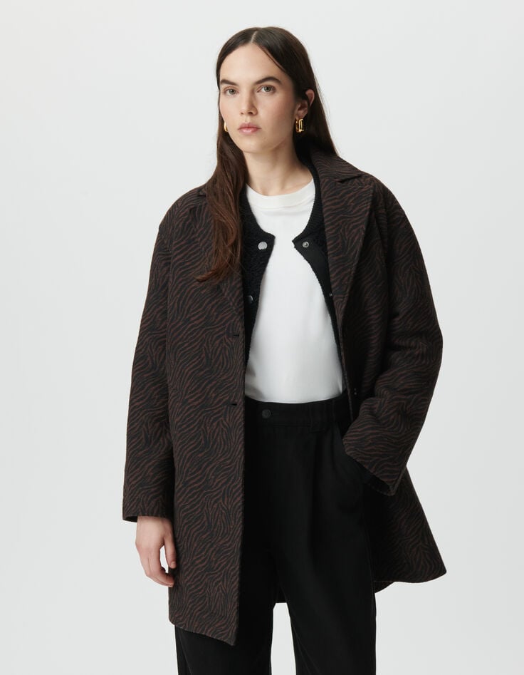 Manteau oversize marron motif zèbre Femme-3 Manteau oversize marron motif zèbre Femme-3