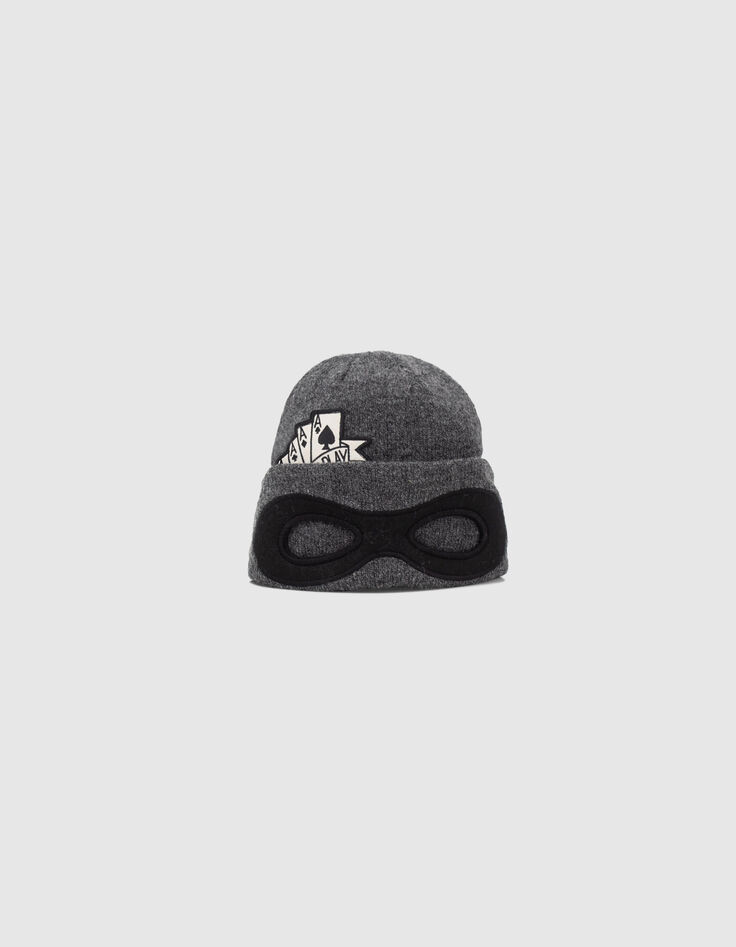 Gorro gris punto máscara recortada niño-2