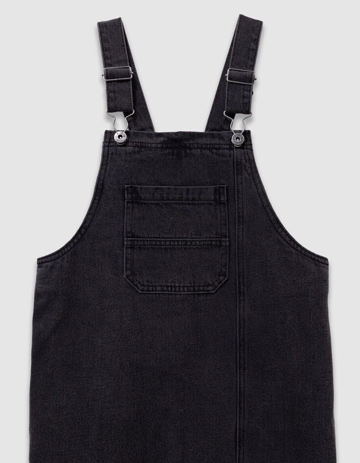 Robe-salopette midi en jean gris fendue fille-5