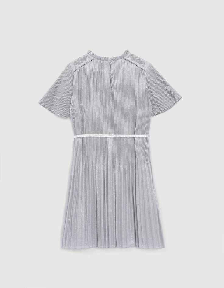 Silvery pleated dress with embroidered shoulders-2